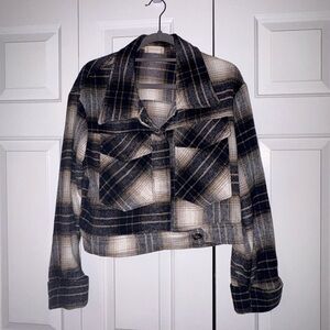 Altar'd State Blue and Gray Plaid Utility Jacket